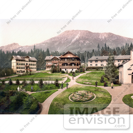 #19774 Photo of People Strolling in a Park in the Upper Part of Bad Alt-Schmecks in the Tatra Mountains by JVPD