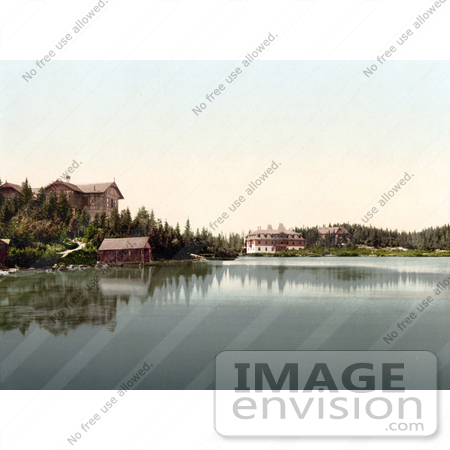 #19775 Photo of Hotel Buildings and a Boathouse on Strbske Pleso Lake in the Tatra Mountains, Austro-Hungary by JVPD