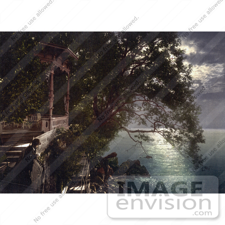 #19781 Photo of Chairs on a Gazebo Under Moonlight Near the Baths in Opatija, Abbazia, Sankt Jakobi, Istria, Croatia by JVPD