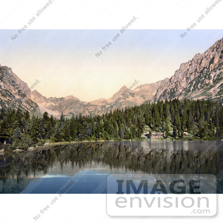 #19788 Photo of a Hotel and Evergreen Forest on the Popper See Lake in the Tatra Mountains by JVPD