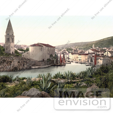 #19799 Photo of Boats Near the il Duomo Church in Veli Losinj, Lussingrande, Istria, Croatia by JVPD
