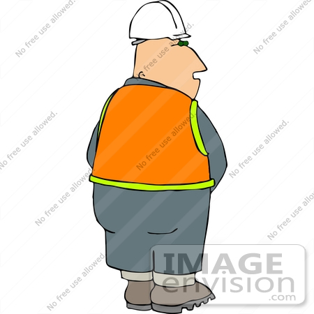 #19864 Middle Aged Male Caucasian Construction Worker Peeing Clipart by DJArt