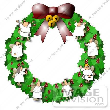 #19865 Christmas Wreath With Singing Choir Angels Clipart by DJArt