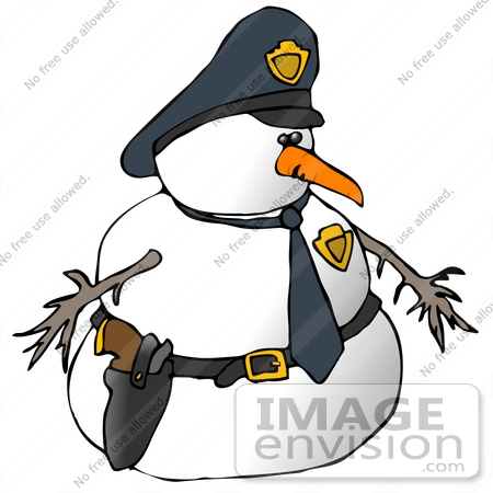 #19879 Clipart Ilustration of a Cop Snowman by DJArt