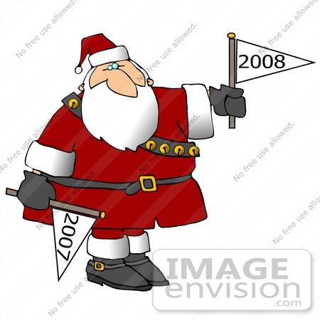 #19894 Santa Holding New Near Flags for 2008 Clipart by DJArt