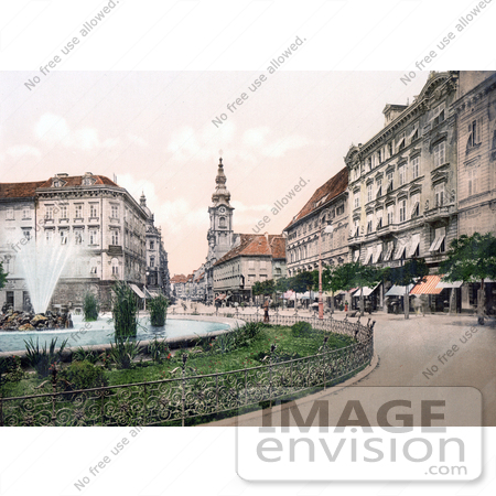 #19898 Stock Picture of a Water Fountain in Herrengasse, Graz, Styria, Austria by JVPD
