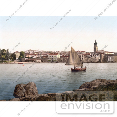 #19901 Stock Picture of a Sailboat Near Veglia, Krk, Austro-Hungary by JVPD