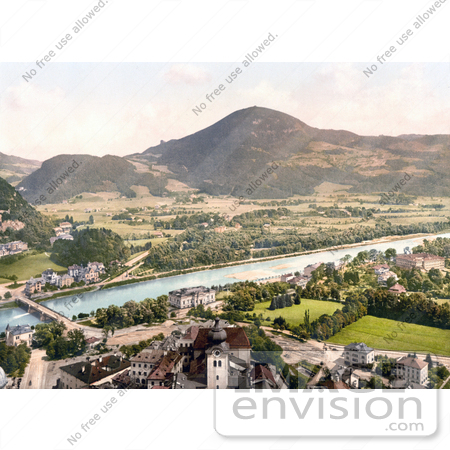 #19909 Stock Picture of Buildings on the Banks of the Salzach River in Salzburg, Parsch, Austria by JVPD