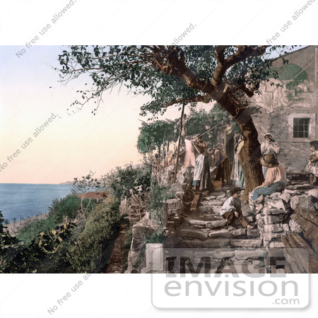 #19917 Stock Picture of Peasants Hanging Their Laundry to Dry, Trieste, Istria by JVPD