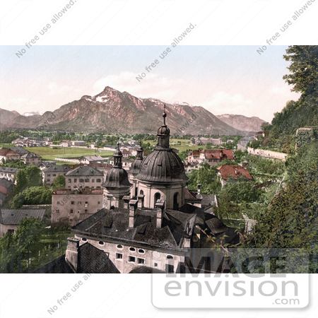 #19919 Stock Picture of Domes of the Collegiate Church and Mountains in Salzburg, Austria by JVPD