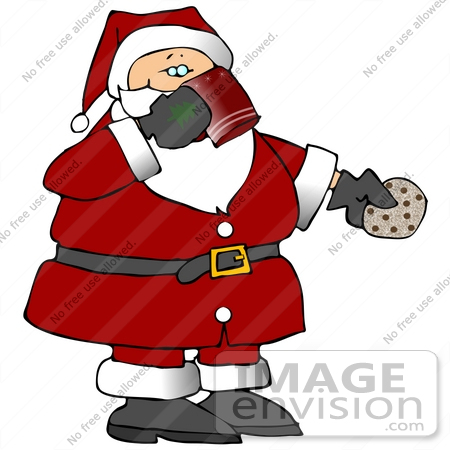 #20049 Santa Eating a Chocolate Chip Cookie and Drinking Milk on Christmas Eve Clipart by DJArt