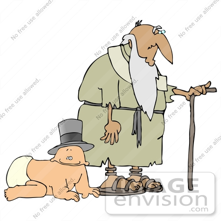 #20050 an Old Man With a Cane Walking by a Crawling Baby Clipart by DJArt