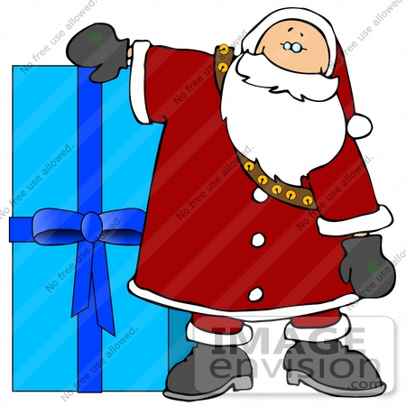 #20051 Santa With a Large Blue Christmas Gift Clipart by DJArt