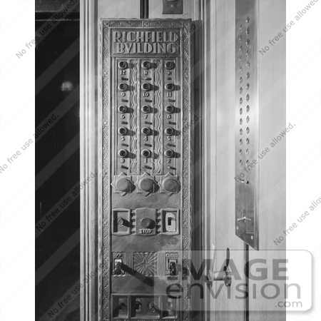#20085 Stock Photo: Old Elevator Control Panel at the Richfield Oil Building by JVPD