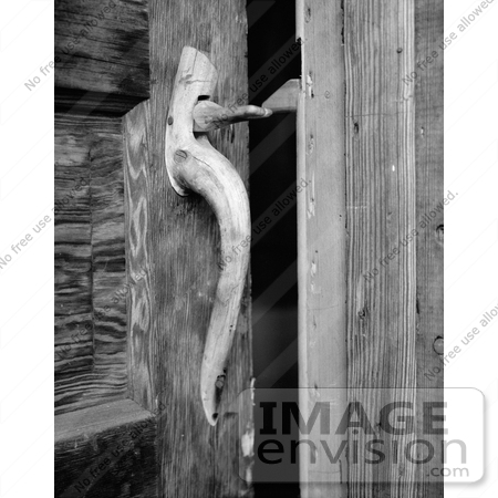 #20100 Stock Photo: Natural Wooden Door Handle and Latch at White Deer Lake Camp, Chimney Cabin by JVPD