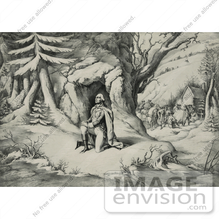 #20173 Stock Photo of General George Washington praying in the snow at Valley Forge by JVPD