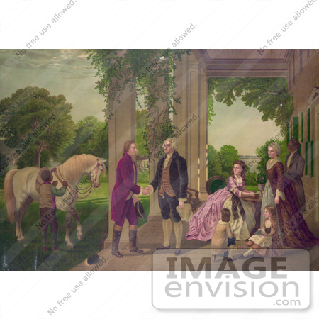 #20179 Stock Photo of George Washington and Family Welcoming Marquis de Lafayette at Mount Vernon by JVPD