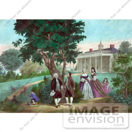 #20180 Stock Photo of George Washington and Family and the Marquis de Lafayette on the Lawn at Mount Vernon by JVPD