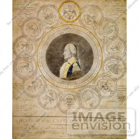 #20195 Stock Photography: George Washington and 13 State Seals by JVPD