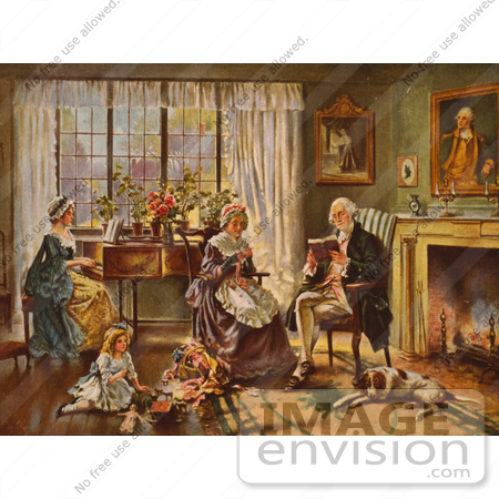 #20198 Stock Photography: George Washington Reading in a Living Room, Surrounded by His Family by JVPD
