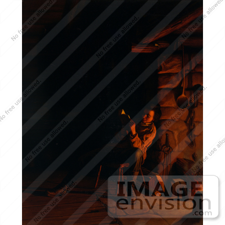 #20237 Historical Stock Photography: Abraham Lincoln Reading a Book by a Fireplace by JVPD