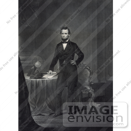 #20252 Historical Stock Photography: Abraham Lincoln Standing by a Table, His Hand Resting on Paperwork by JVPD