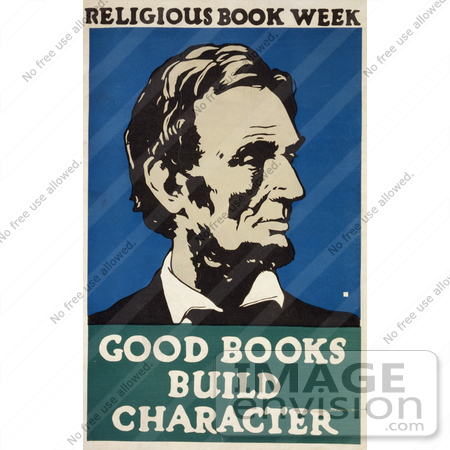 #20257 Historical Stock Photography: Abraham Lincoln on a Vintage Religious Book Week Reading Poster by JVPD
