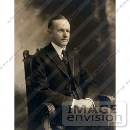 #20267 Historical Stock Photography: President Calvin Coolidge Seated With His Hands in His Lap by JVPD