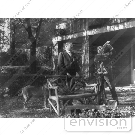 #20289 Historical Stock Photo: President Herbert Hoover and His Dog, Outdoors For a Talking Motion Picture by JVPD