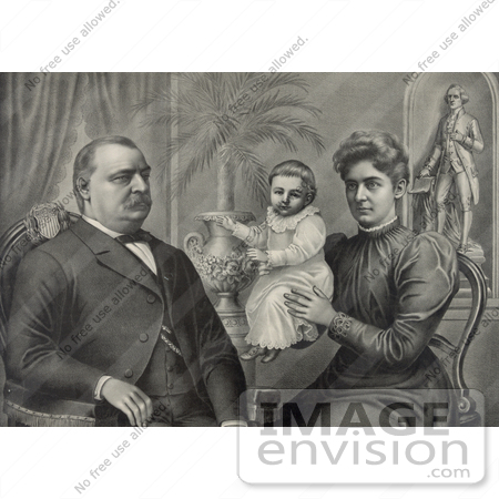 #20300 Historical Stock Photo of President Grover Cleveland, Wife and Daughter by JVPD
