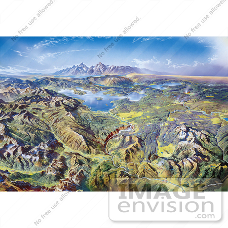 #20328 Nature Stock Photography of Panoramic Drawing of Yellowstone National Park by Heinrich Berann by JVPD