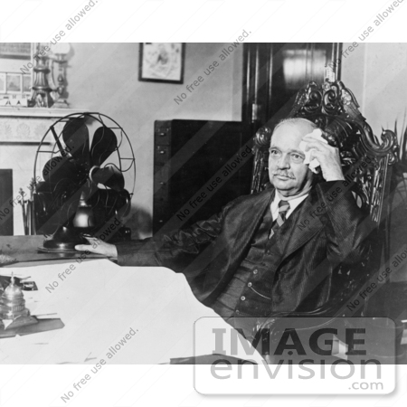 #20386 Historical Stock Photography: Charles Curtis, the 31st Vice President of the USA, Sitting at a Desk on a Hot Day by JVPD