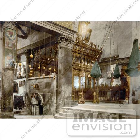 #20409 Historical Stock Photography of the Interior of the Church of the Nativity, Bethlehem by JVPD