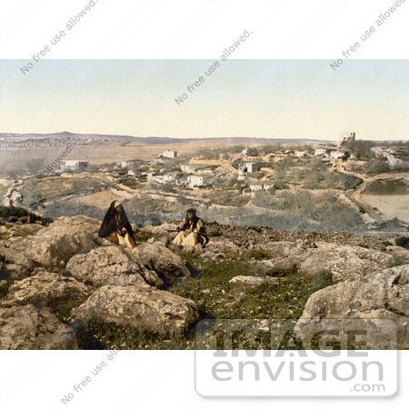 #20411 Historical Stock Photography of Two People Sitting on Rocks Near Bethany, Jerusalem by JVPD