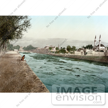 #20414 Historical Stock Photography of the Stream of Barada, Damascus, Holy Land, Syria by JVPD