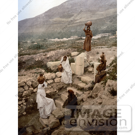 #20428 Historical Stock Photography of People at the Well of the Samaritan, Nablus, West Bank, Holy Land by JVPD