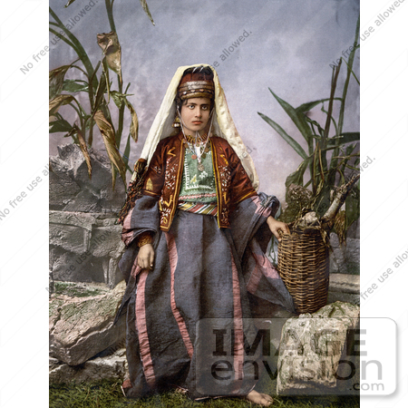 #20430 Historical Stock Photography of a Young Woman From Bethlehem Wearing Traditional Clothes by JVPD