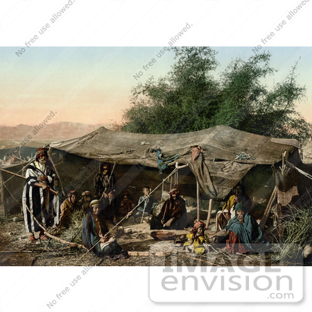 #20435 Historical Stock Photography of Bedouins Near Their Tent in the Holy Land by JVPD