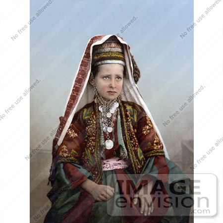 #20439 Historical Stock Photography of a Little Girl in Traditional Dress in Bethlehem by JVPD