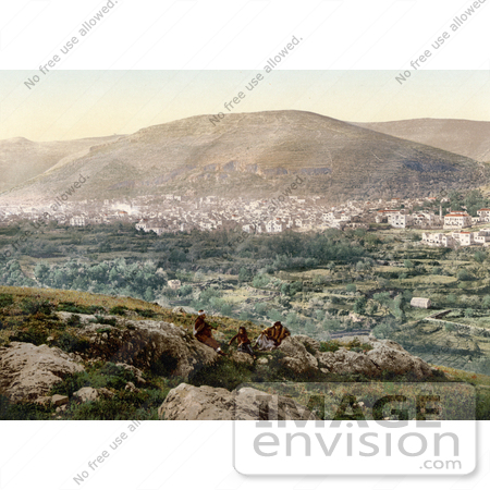 #20441 Historical Stock Photography of Napulus and Mount Gerizim, Napulus, Holy Land, Nablus, West Bank by JVPD