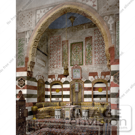 #20448 Historical Stock Photography of the Living Room Interior of a House in Damascus, Holy Land, Syria by JVPD