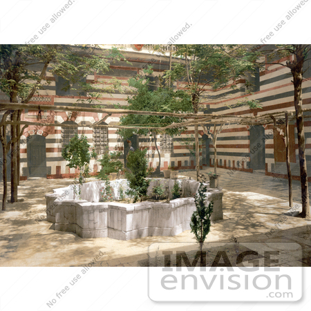 #20456 Historical Stock Photography of the Courtyard of a House in Damascus, Holy Land, Syria by JVPD