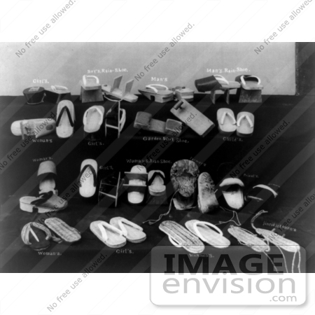 #20458 Stock Photography of Japanese Shoes and Sandals, Rain Shoes, Farmer’s Shoes, Priest Shoes, Workmen’s Shoes and Jinrikishamen’s Shoes by JVPD