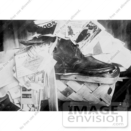 #20520 Historic Stock Photography of a Leather Shoe in a Basket With Tags, for President Taft by JVPD