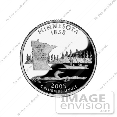 #20526 Stock Photography of People Fishing on a Lake, a Loon and State Outline on the Minnesota State Quarter by JVPD