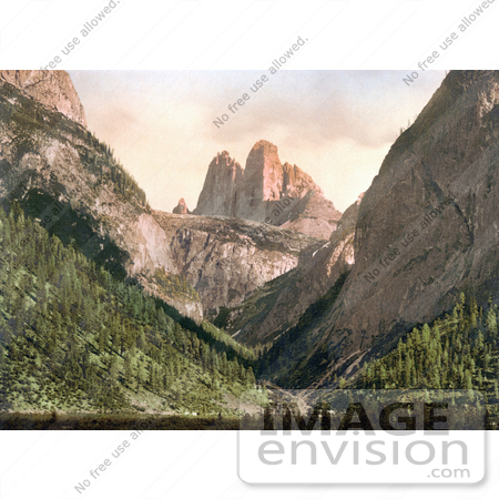 #20535 Historical Photochrome Stock Photography of Landro, the Three Spires (Drei Zinnen), Tyrol, Austria by JVPD