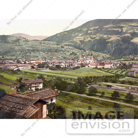 #20542 Historical Photochrome Stock Photography of the Railroad Tracks Through Brixen, Tyrol, Austria by JVPD