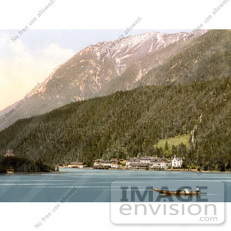 #20543 Historical Photochrome Stock Photography of People Boating in Achensee, Schwaz, Scholastica, Tyrol, Austria by JVPD