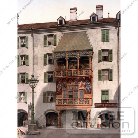 #20544 Historical Photochrome Stock Photography of Innsbruck, the Golden Porch, Tyrol, Austria by JVPD