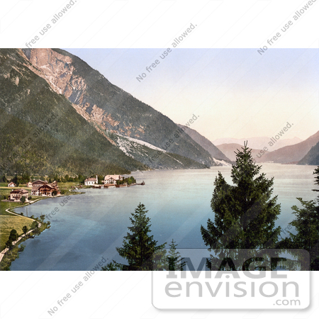 #20546 Historical Photochrome Stock Photography of the waterfront village of Achensee, Pertisau, Tyrol, Austria by JVPD